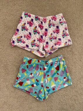 Girls Plush Pajama Shorts - Pink & Blue Ice Cream Print (Pair)